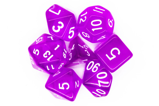 Old School 7 Piece DnD RPG Dice Set: Translucent Light Purple