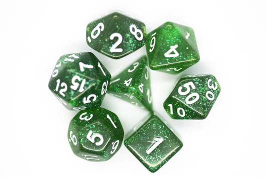 Old School 7 Piece DnD RPG Dice Set: Sparkle - Translucent Green