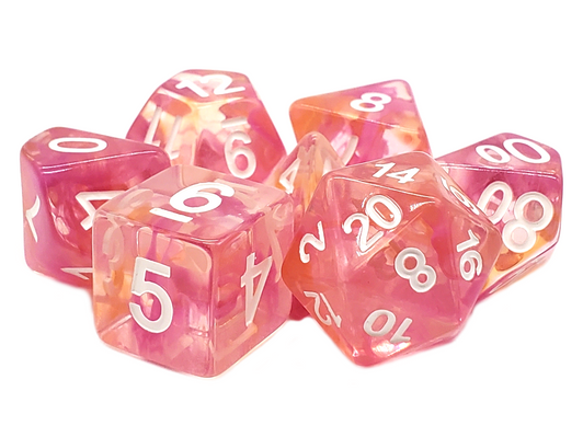 Old School 7 Piece DnD RPG Dice Set: Odyssey - Orange & Pink
