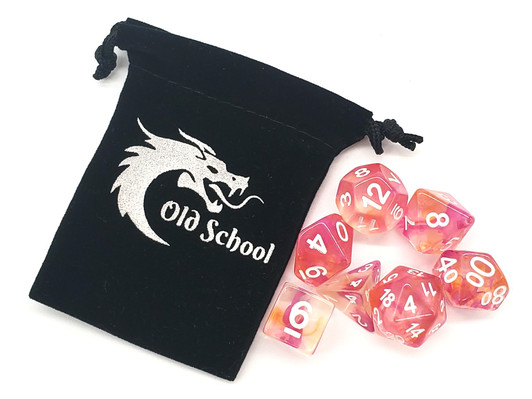 Old School 7 Piece DnD RPG Dice Set: Odyssey - Orange & Pink