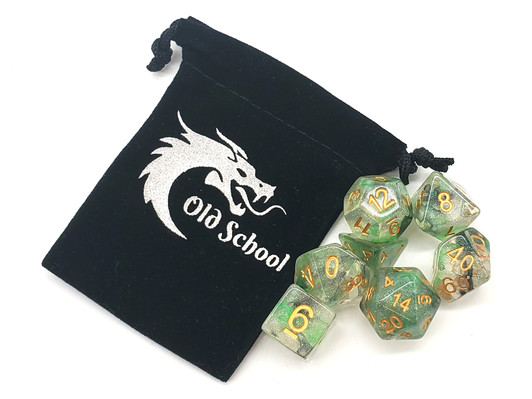 Old School 7 Piece DnD RPG Dice Set: Luminous - Snake Venom