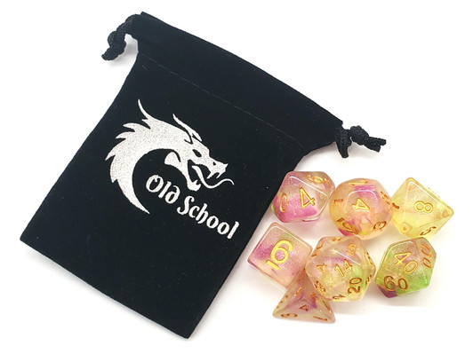 Old School 7 Piece DnD RPG Dice Set: Luminous - Rose Garden