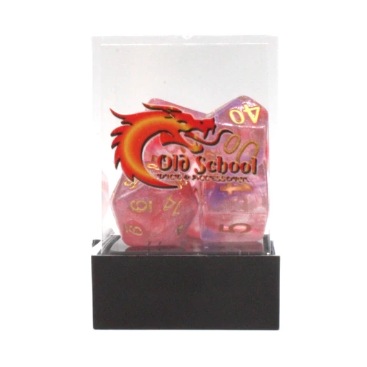 Old School Dice 7-Piece RPG Dice Set: Luminous - Red Ruby