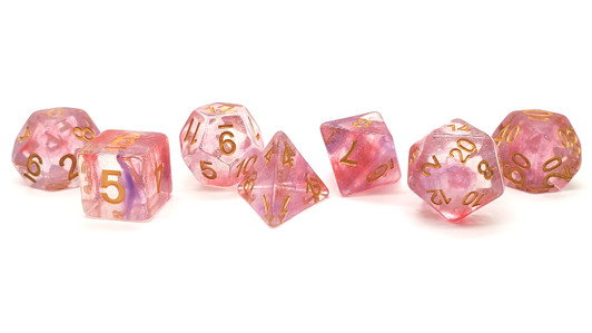 Old School 7 Piece DnD RPG Dice Set: Luminous - Red Ruby