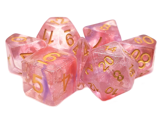 Old School 7 Piece DnD RPG Dice Set: Luminous - Red Ruby