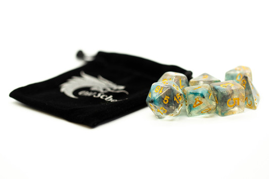 Old School 7 Piece DnD RPG Dice Set: Luminous - Night Shade