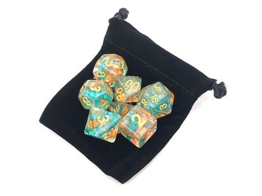 Old School 7 Piece DnD RPG Dice Set: Luminous - Koi Pond