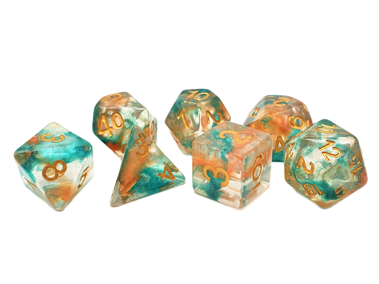 Old School 7 Piece DnD RPG Dice Set: Luminous - Koi Pond