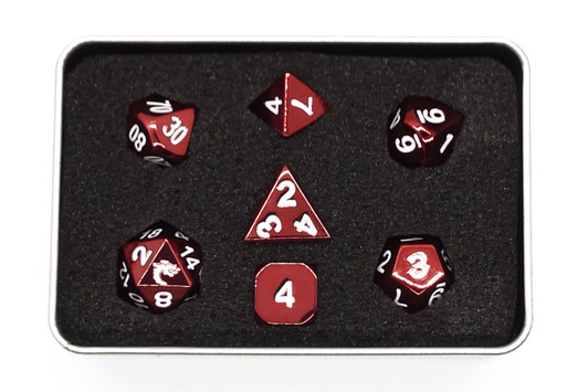 Old School 7 Piece DnD RPG Metal Dice Set: Halfling Forged - Electric Red