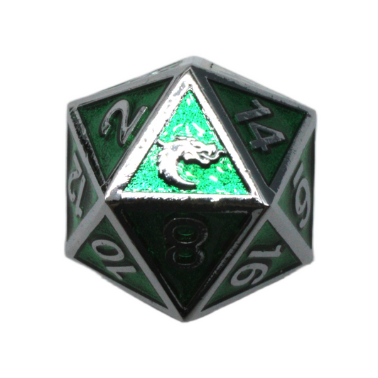 Old School 7 Piece DnD RPG Metal Dice Set: Elven Forged - Green w/ Silver