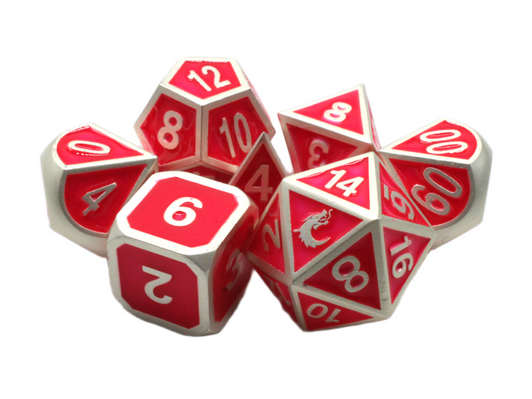 Old School 7 Piece DnD RPG Metal Dice Set: Elven Forged - Pink w/ Silver