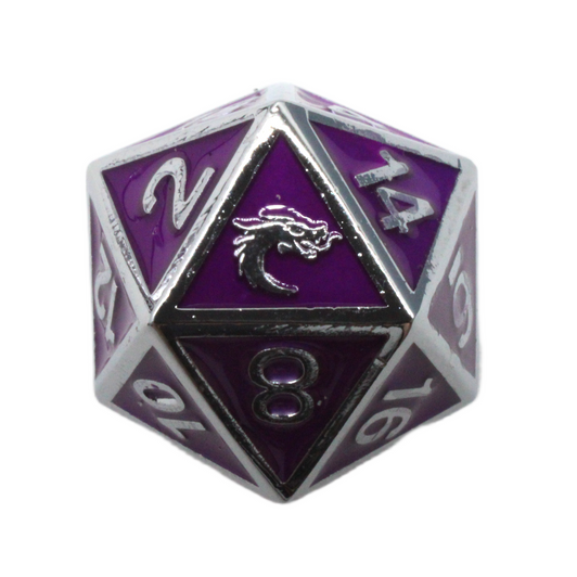 Old School 7 Piece DnD RPG Metal Dice Set: Elven Forged - Purple w/ Silver