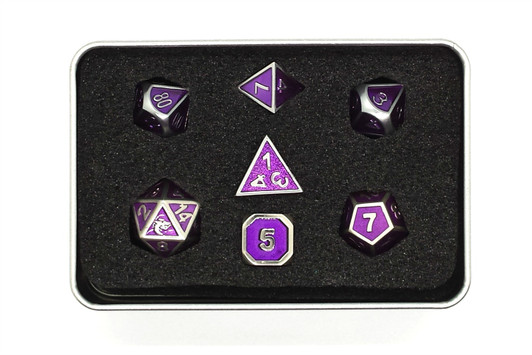 Old School 7 Piece DnD RPG Metal Dice Set: Elven Forged - Metallic Purple