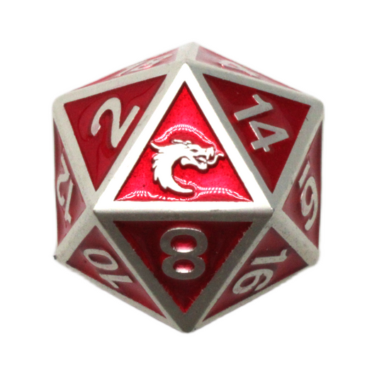 Old School 7 Piece DnD RPG Metal Dice Set: Elven Forged - Red w/ Silver