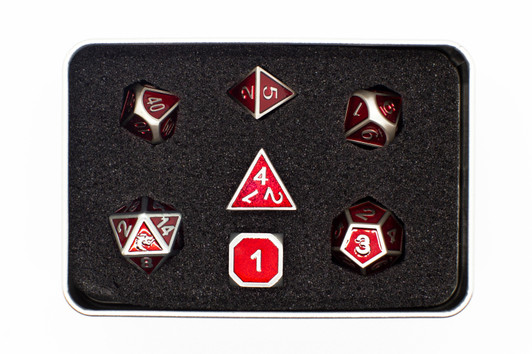 Old School 7 Piece DnD RPG Metal Dice Set: Elven Forged - Metallic Red