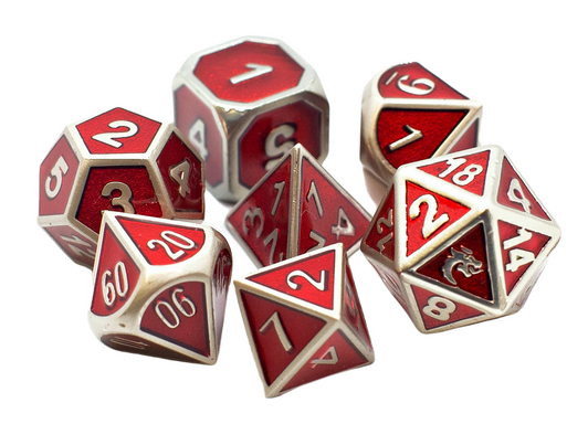 Old School 7 Piece DnD RPG Metal Dice Set: Elven Forged - Metallic Red