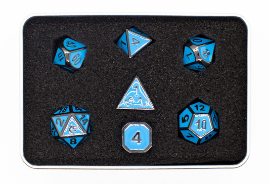 Old School 7 Piece DnD RPG Metal Dice Set: Elven Forged - Teal w/ Black Nickel