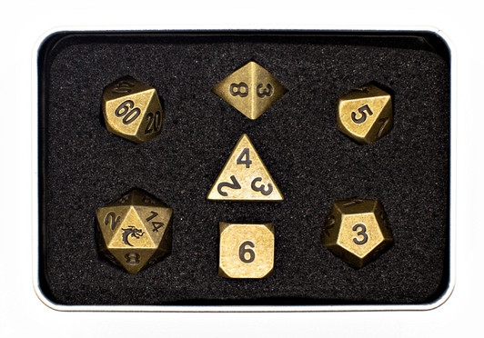 Old School 7 Piece DnD RPG Metal Dice Set: Dwarven Forged - Archaic Gold