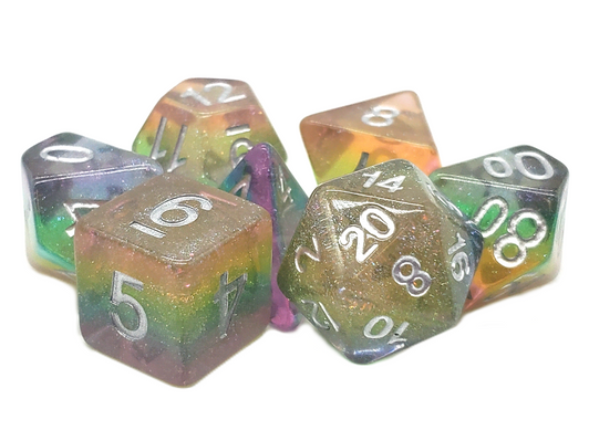 Old School 7 Piece DnD RPG Dice Set: Luminous - Fairy Dust