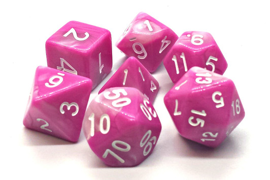 Old School 7 Piece DnD RPG Dice Set: Vorpal - Pink & White