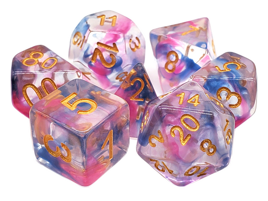 Old School 7 Piece DnD RPG Dice Set: Odyssey - Rose Red & Blue