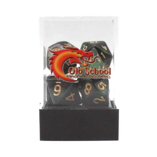 Old School Dice 7-Piece RPG Dice Set: Galaxy - Green & Black
