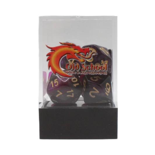 Old School Dice 7-Piece RPG Dice Set: Galaxy - Purple & Black