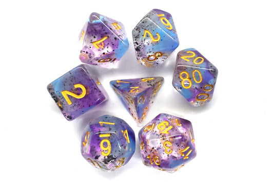 Old School 7 Piece DnD RPG Dice Set: Particles - Volcanic Lightning