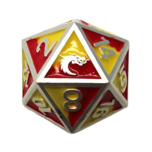 Old School 7 Piece DnD RPG Metal Dice Set: Dragon Forged - Platinum Red & Yellow