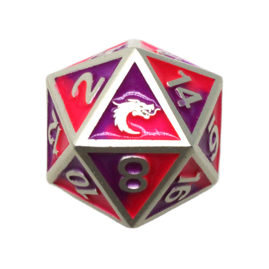 Old School 7 Piece DnD RPG Metal Dice Set: Dragon Forged - Platinum Purple & Pink