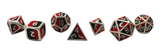 Old School 7 Piece DnD RPG Metal Dice Set: Dragon Forged - Platinum Black & Red
