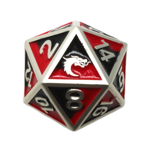 Old School 7 Piece DnD RPG Metal Dice Set: Dragon Forged - Platinum Black & Red