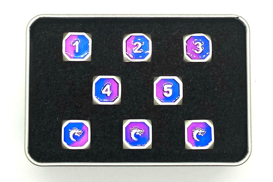 Old School DnD RPG Metal Dice D6 Set: Dragon Forged - Platinum Purple & Blue