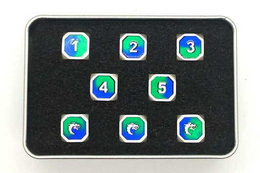 Old School DnD RPG Metal Dice D6 Set: Dragon Forged - Platinum Blue & Green