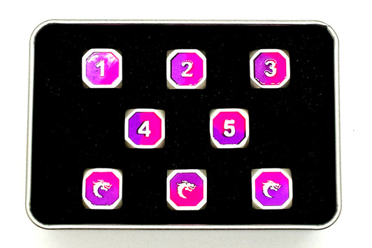 Old School DnD RPG Metal Dice D6 Set: Dragon Forged - Platinum Purple & Pink
