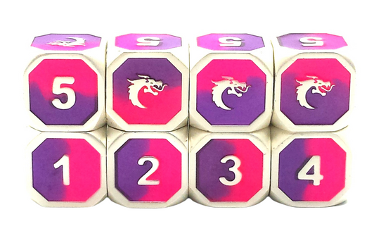 Old School DnD RPG Metal Dice D6 Set: Dragon Forged - Platinum Purple & Pink