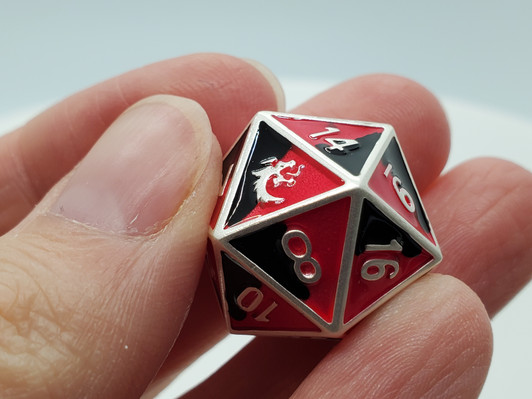 Old School DnD RPG D20 Metal Dice: Dragon Forged - Platinum Black & Red