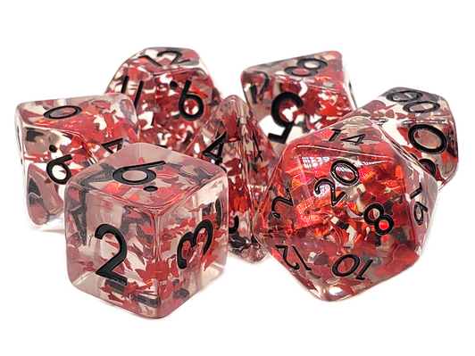 Old School 7 Piece DnD RPG Dice Set: Infused - Red Butterfly w/ Black