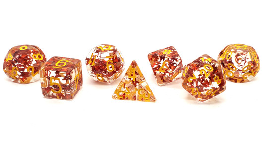 Old School 7 Piece DnD RPG Dice Set: Infused - Orange Butterfly w/ Yellow