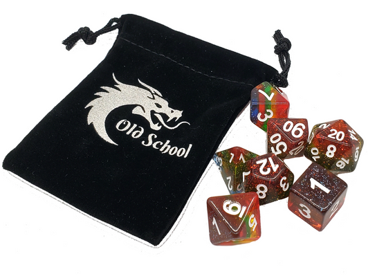 Old School 7 Piece DnD RPG Dice Set: Gradients - Translucent Glitter Rainbow