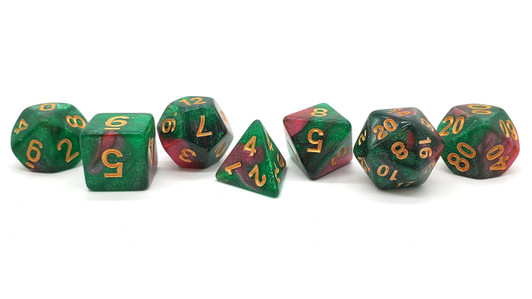 Old School 7 Piece DnD RPG Dice Set: Galaxy - Path of Roses
