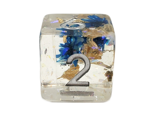 Old School 7 Piece DnD RPG Dice Set: Infused - Flower - Blue - New