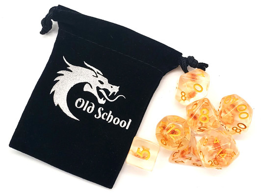 Old School 7 Piece DnD RPG Dice Set: Infused - Flower - Orange