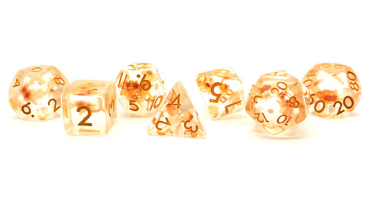 Old School 7 Piece DnD RPG Dice Set: Infused - Flower - Orange