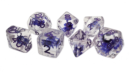 Old School 7 Piece DnD RPG Dice Set: Infused - Flower - Purple
