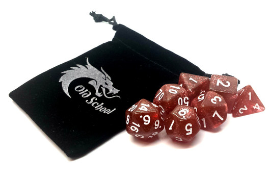 Old School 7 Piece DnD RPG Dice Set: Sparkle - Translucent Coral