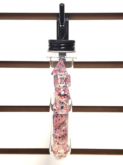 Old School 7 Piece DnD RPG Dice Set: Infused - Blue Stars w/ Pink