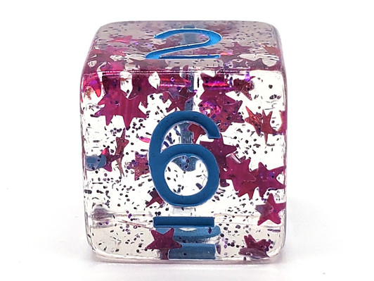 Old School 7 Piece DnD RPG Dice Set: Infused - Red Stars w/ Blue