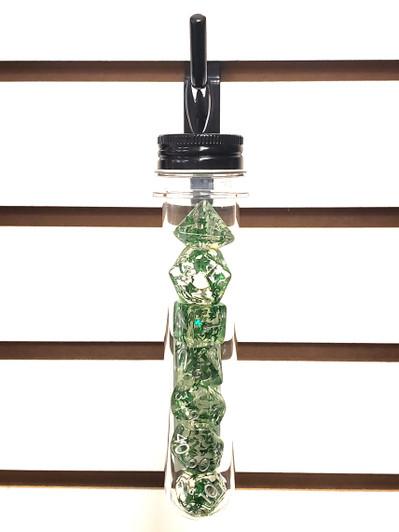 Old School 7 Piece DnD RPG Dice Set: Infused - Green Butterfly w/ Silver