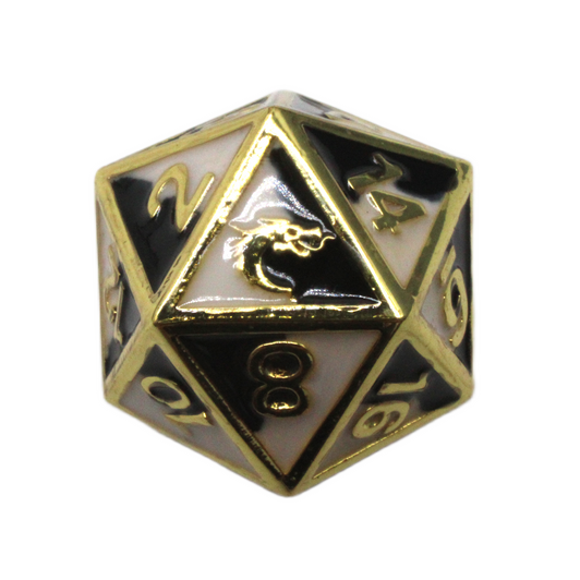 Old School 7 Piece DnD RPG Metal Dice Set: Dragon Forged - Black & White w/ Gold